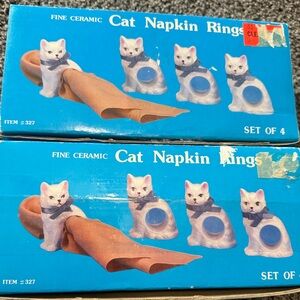Vintage Ceramic White Cat Napkin Rings Set of 7